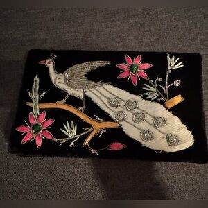 Embroidered Black Clutch with Peacock Design